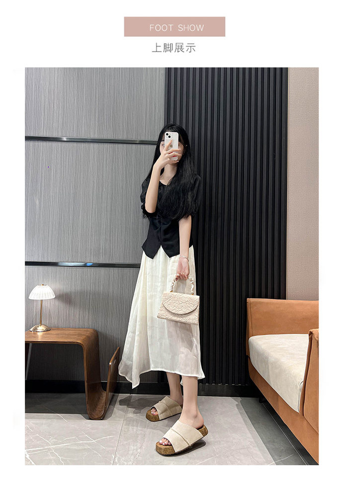 Dép sandal nữ quai ngang đế dày bằng gỗ bần, mũi vuông, đi ngoài trời — Màu khoai môn, Màu vàng gừng, Màu xám nhạt chi tiết 12
