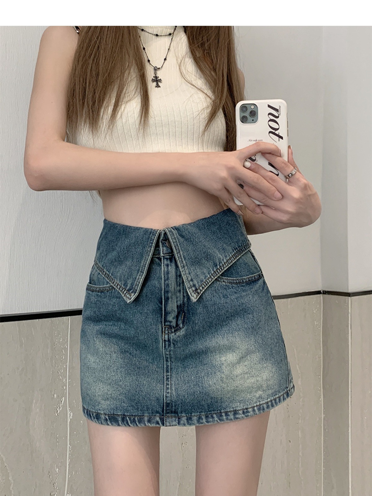 Retro Style High Waisted Denim Skirt plus Size A-Line Silhouette Women's Summer Bottoms Flattering for Petite Figures_ecoleips.com