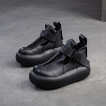 欧洲站软皮2025春季包头凉鞋松糕跟高帮复古单鞋休闲罗马女鞋