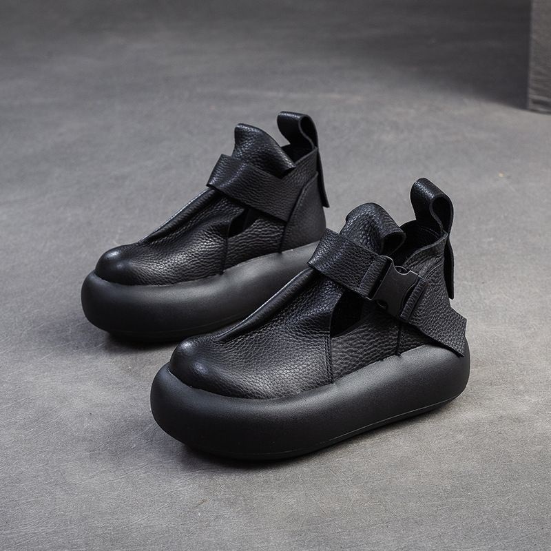 欧洲站软皮2025春季包头凉鞋松糕跟高帮复古单鞋休闲罗马女鞋