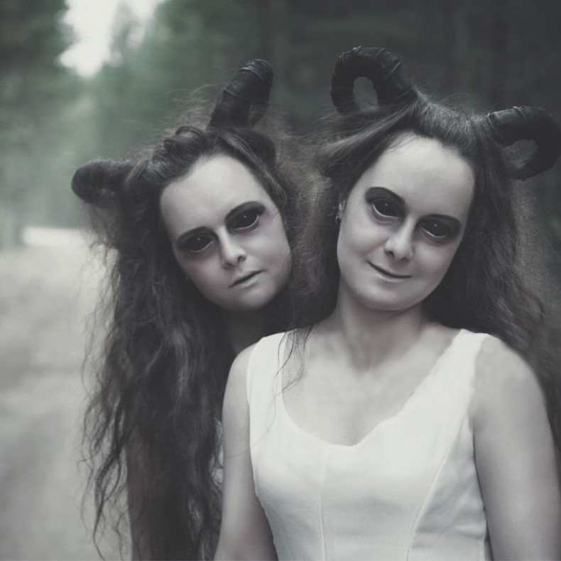 Transfronterizos Halloween demonios corno de toro gran tocado fantasma festival de cabello arnés de decoración tocado maquillaje props de fiesta