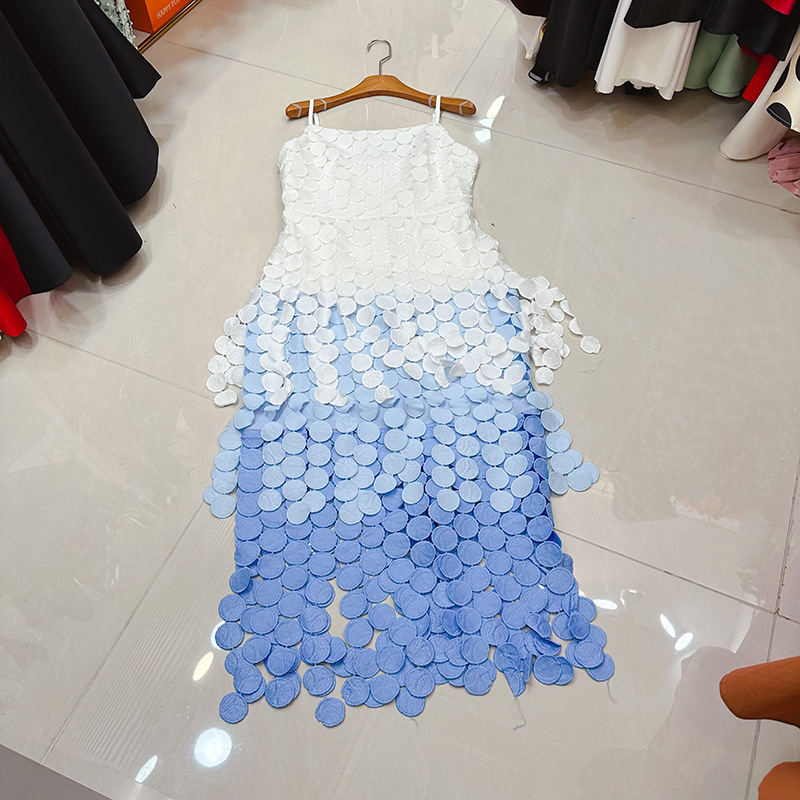 Thirteen Lines Australian Niche Fake Strap Gradient Round Tassel Long Dress High-End Exquisite Dress A1 # 1129