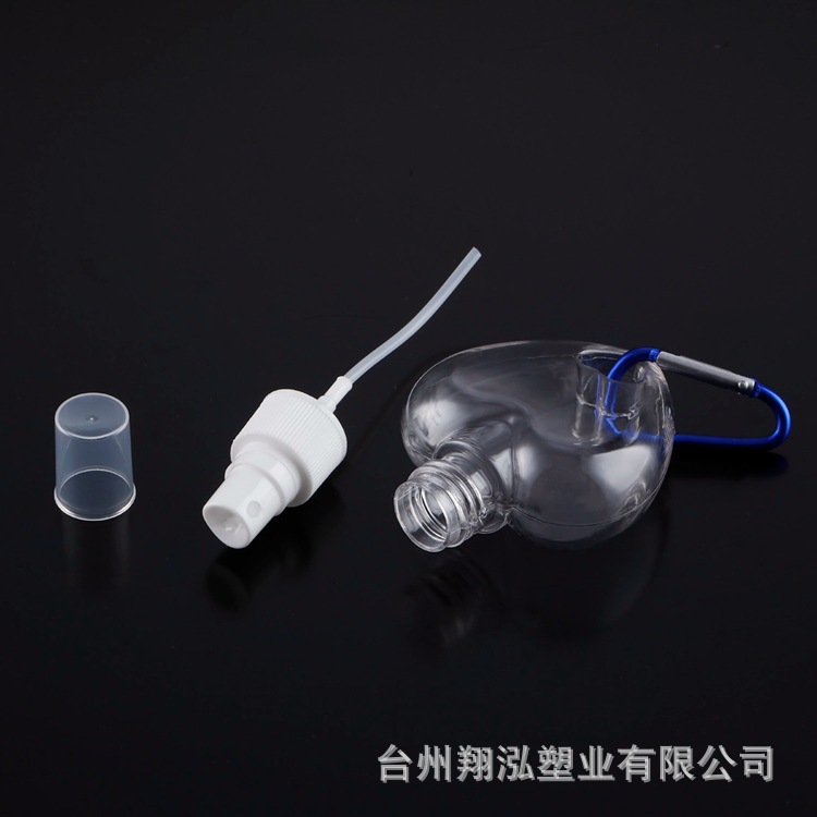 En stock fabricante 50ml amor gancho botella de spray alcohol gel desechable desinfectante de manos mosquetón portátil gancho botella