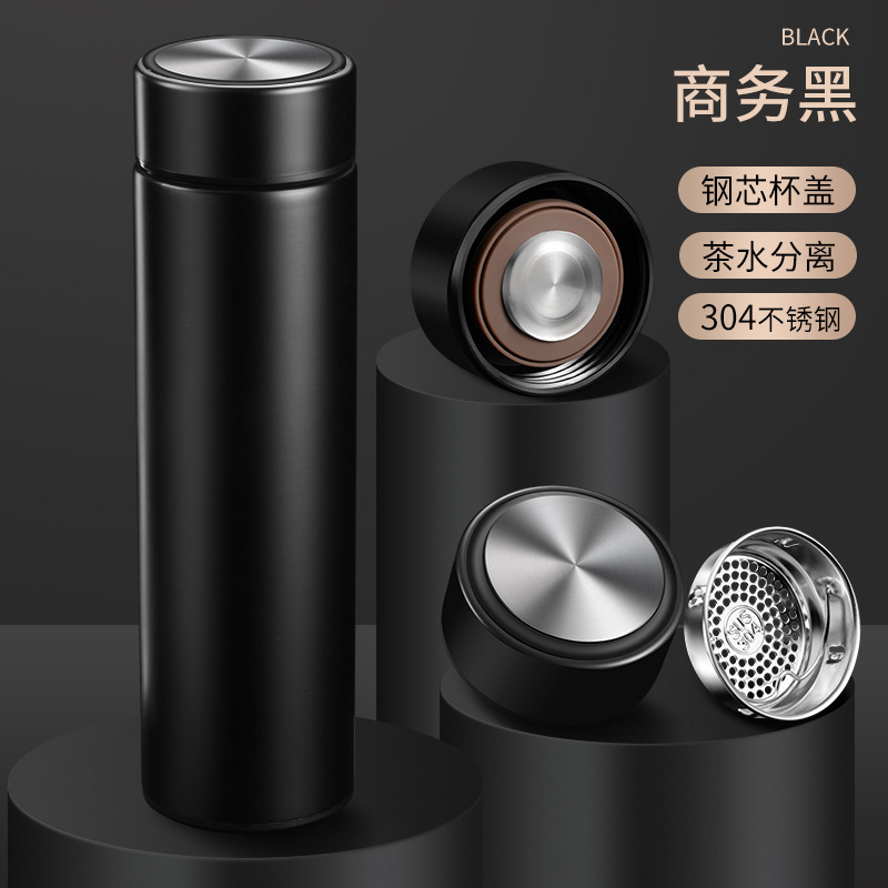 Medición de temperatura inteligente Taza de aislamiento de acero inoxidable Vacío 304 Taza recta empresarial Pantalla de temperatura Taza de agua Taza de separación de té para hombres
