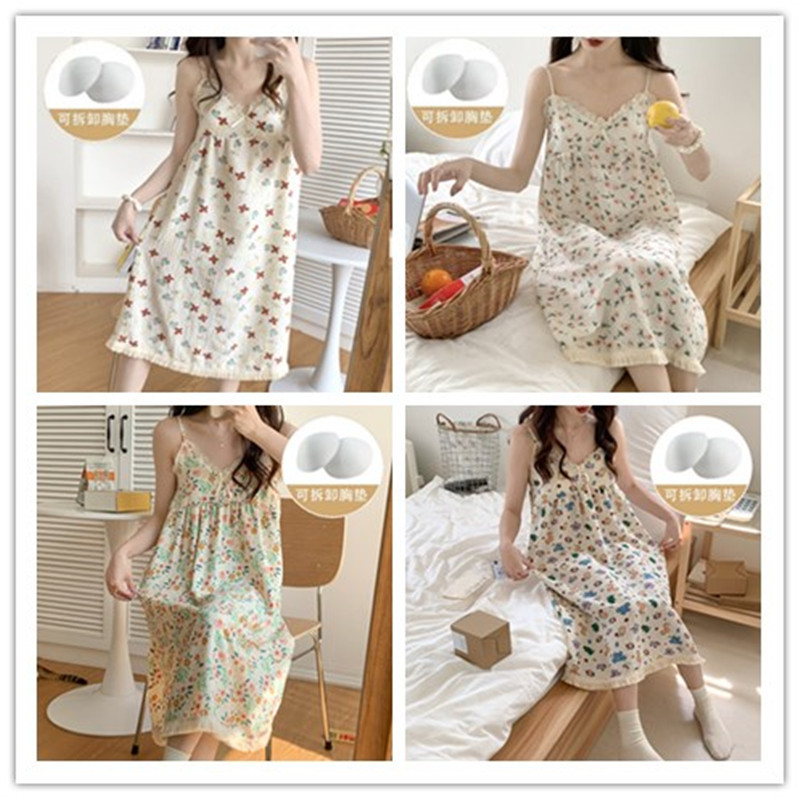 2024 pijama de cabina de verano niña con cojín de pecho pijama de dibujos animados de verano dulce estudiante lindo cuello en V ropa de hogar