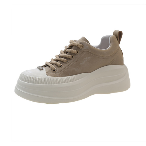 dafeiou European Station Genuine Leather White Shoes Women's 2024 Spring New Thick-Soled Casual Lace-up Comfortable Sneakers