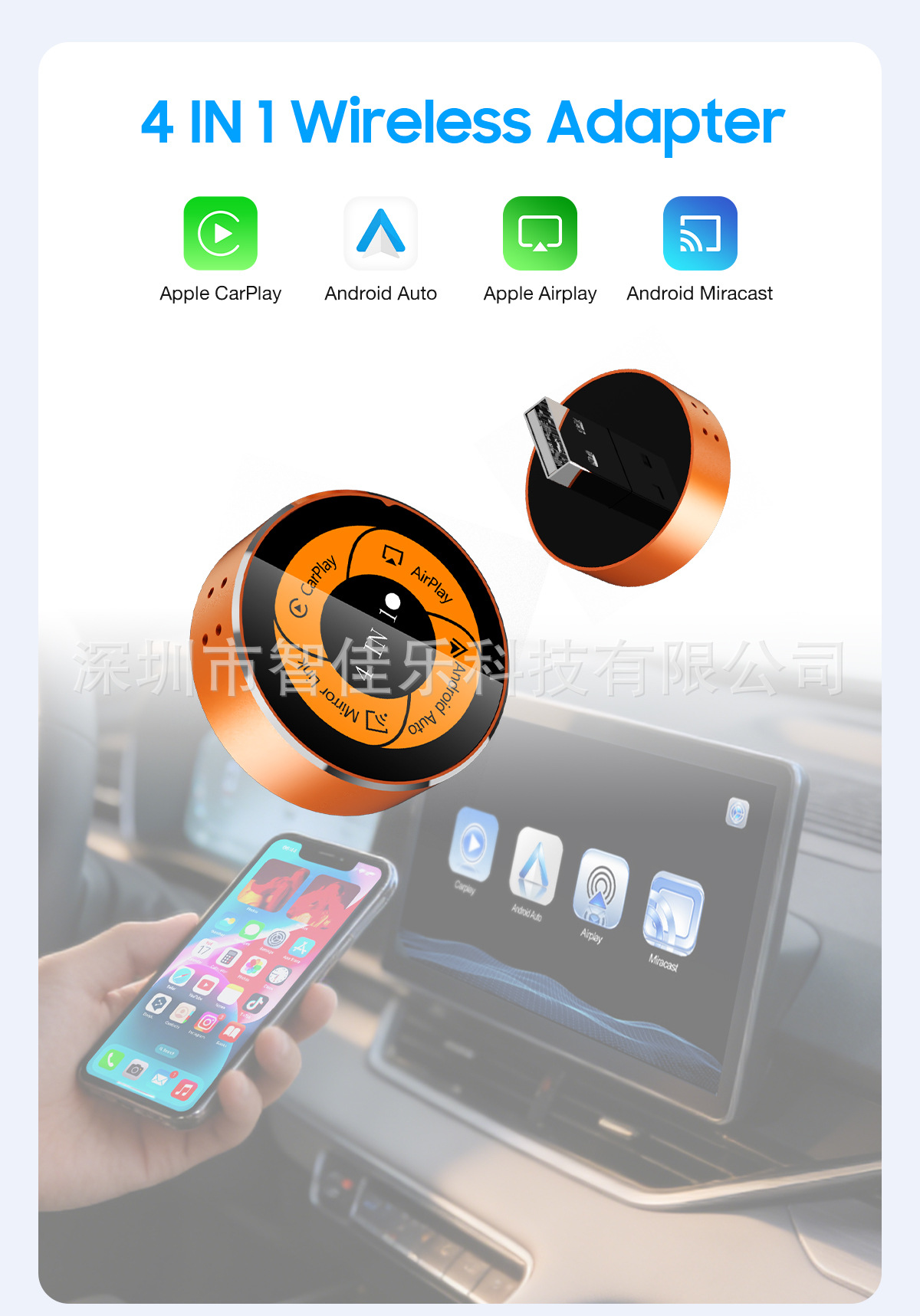Cross-Border Best-Selling Four-In-One Wireless Carplay Box for Android and Apple, Android Mirroring Screen Projection, In-Car Smart Device