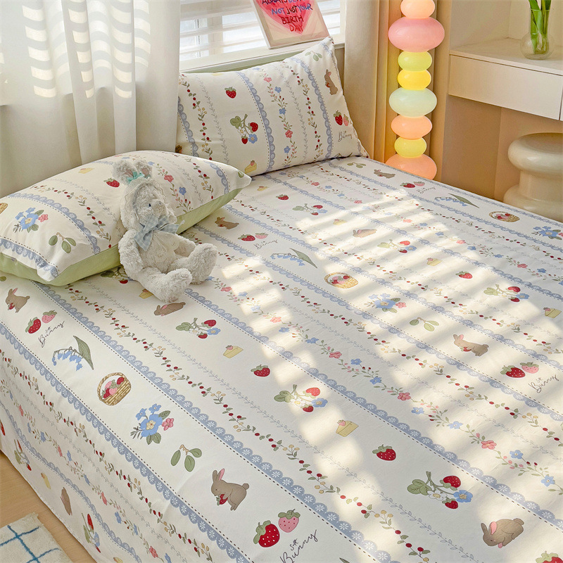 Printed Spring and Summer New Style All-Cotton Single/Double Bed Sheet, Pure Cotton 100% Cotton Bed Sheet and Pillowcase Three-Piece Set