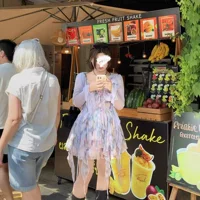 51067 нежный ветер горячий девушка платье большого размера женский летний толстый мм атмосфера масляная живопись кардиган подтяжка платье набор