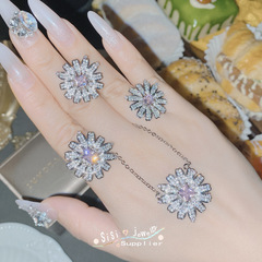 SIsi flower girl new fashion elegant pink daisy set gold-plated sunflower temperament earrings necklace