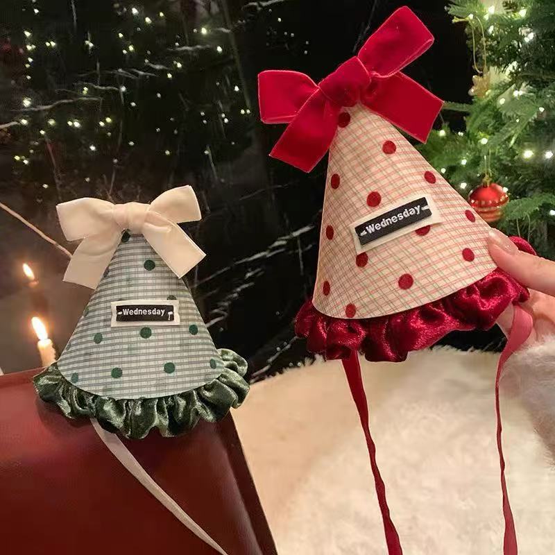 Ding-ding-ding~Velvet bow polka dot Christmas hat hairpin girl's…