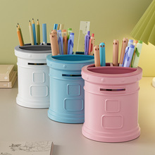 卡通邮箱笔筒书桌上大容量儿童水彩笔收纳桶办公室创意造型收纳桶