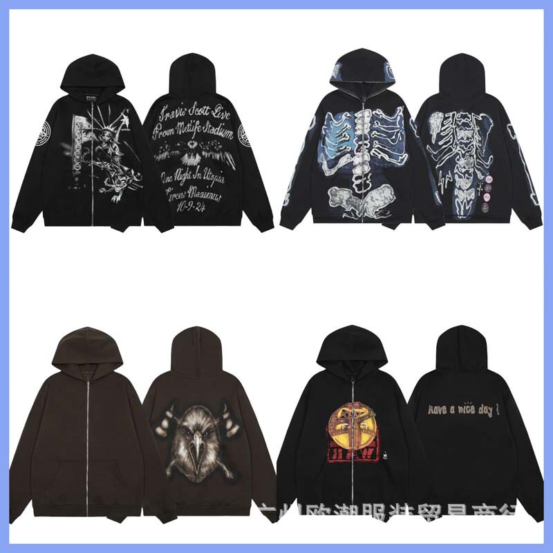 Travis Scott Cactus Jack Lightning Joint Skull Zipper Cardigan Sweatshirt Men's Hooded Jacket