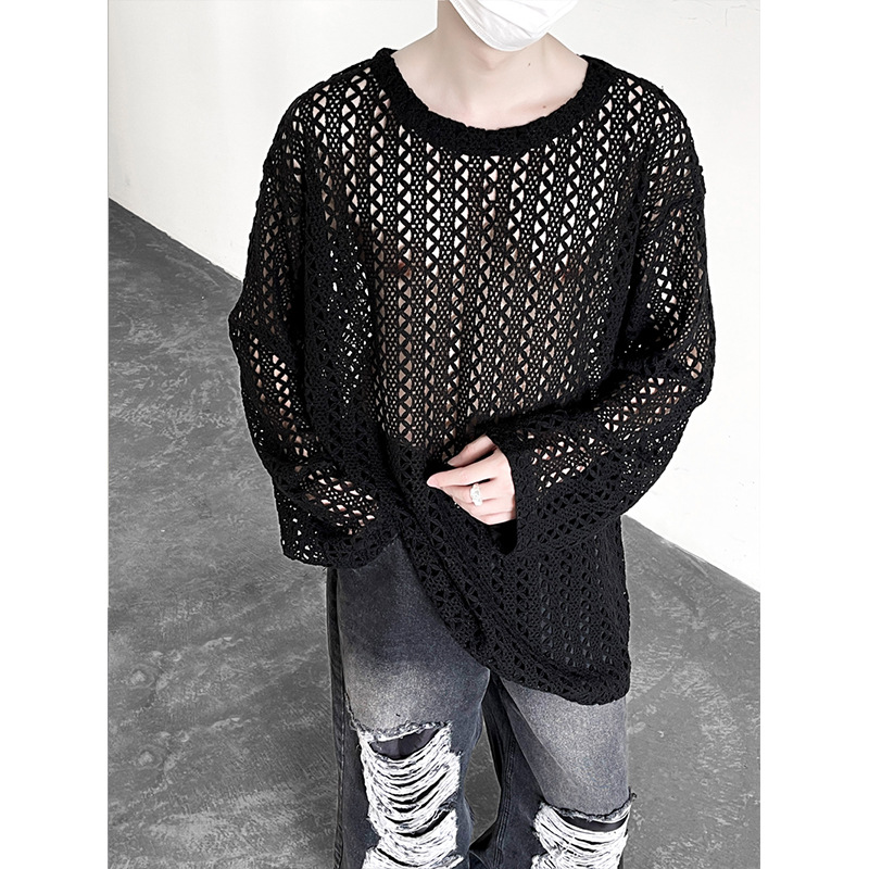 Knitted sexy long-sleeve with a round collar
