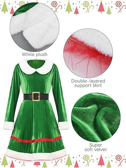 2025 クロスボーダー新女性のクリスマスエルフスーツベルベットドレスストライプコスプレステージパフォーマンス|undefined