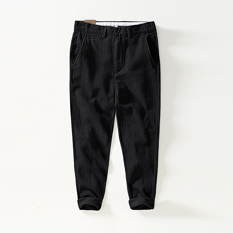 L8239 Ramie refreshing breathable casual pants straight pants elastic waist beach cotton and linen trousers men's one-piece delivery