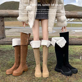 可两穿~翻领厚底雪地靴女高筒棉靴加厚长筒靴女小个子过膝长靴子