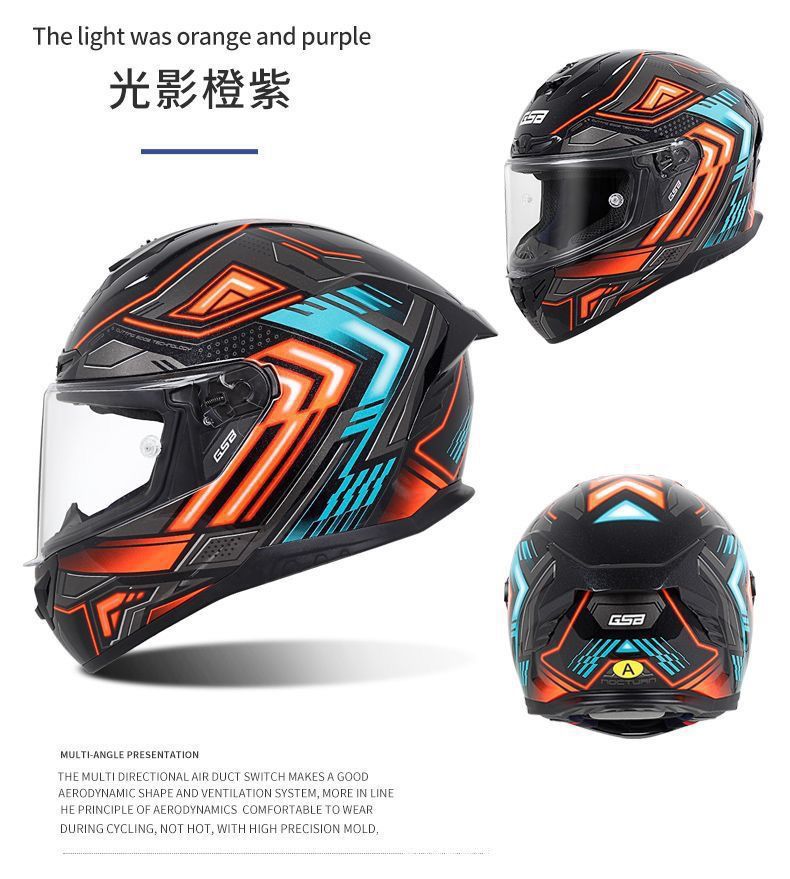 Gsb-S361-Motorcycle Full-Face Helmet, Imitation Racing Helmet Shape, Breathable and Ventilated Lining, Suitable for All Seasons, with Reserved Earphone and Eye Slots