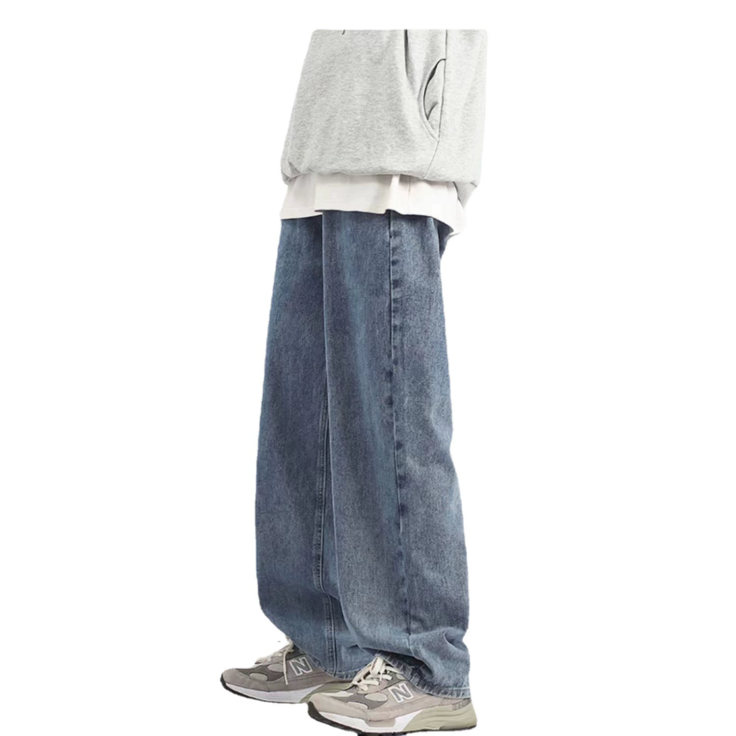 Demi-season autumn jeans, trousers for leisure, loose straight fit