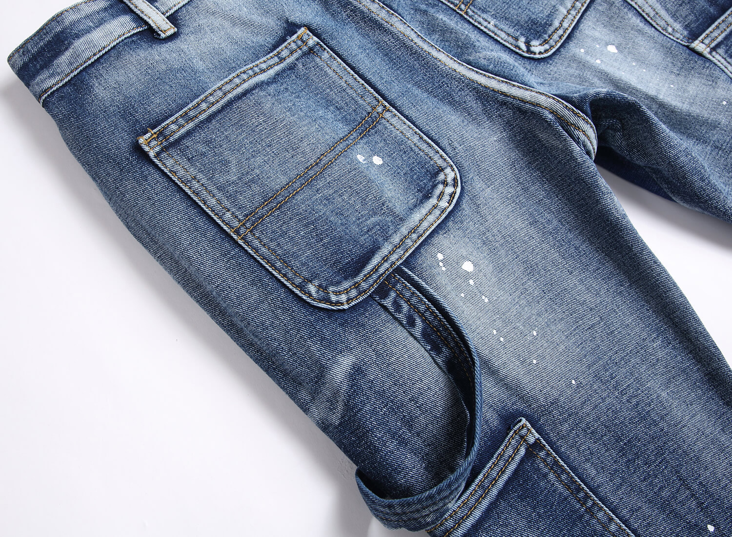 Men's Clothing punk blue multi pocket stitching loose non elastic straight tube micro flared men's jeans trend 3666_voghion.com