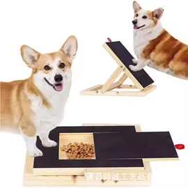 实木狗狗磨爪板磨指甲板可抽拉带砂纸狗狗指甲刮板带食物盒磨爪板