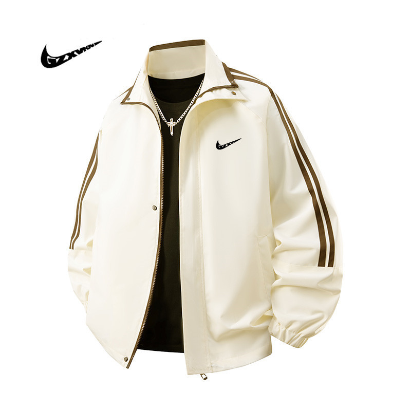 Two-Stripe Jacket for Men, Spring and Autumn, Men's Stand Collar, Loose Fashion Casual Windproof Jacket, Trendy Brand Outerwear for Men