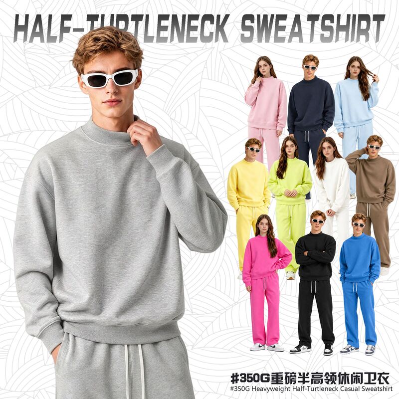 Trendy Brand Solid Color Half-High Collar Sweatshirt for Men, New Autumn and Winter Style, Loose Fit, Sporty American Street Style, Unisex Casual Top