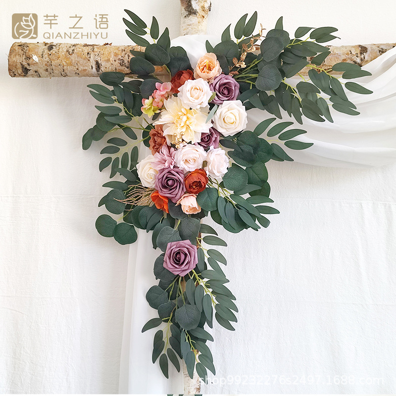 新款亞馬遜熱銷手工制作仿真花門(mén)楣花婚禮慶典背景永生花裝飾玫瑰