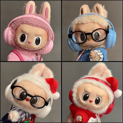 17cm Pull-Along Fabric labubu Cotton Doll Headphones Children Plush Teddy Bear Doll Clothes Wholesale Street Stall Cute