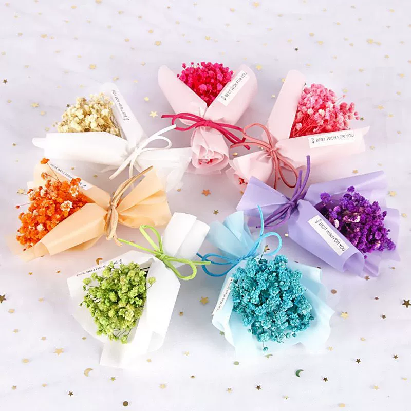 Оптовая Гипсофила мини сушеный цветочный букет ручная Подарочная коробка с вечным цветочным украшением мини нежный мыльный цветок