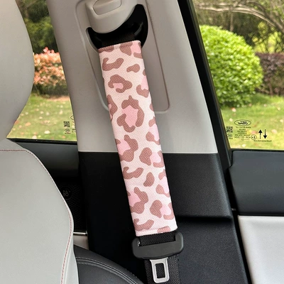 Seat belt shoulder pad seatbelt shoulder pad, anti-neck-strangling - linen-leopard-print-shoulder-pads-in-pink