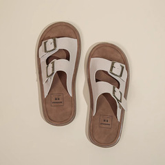 軟皮厚底勃肯鞋女夏季外穿半拖鞋2024新款沙灘鞋釣魚博肯鞋涼拖鞋