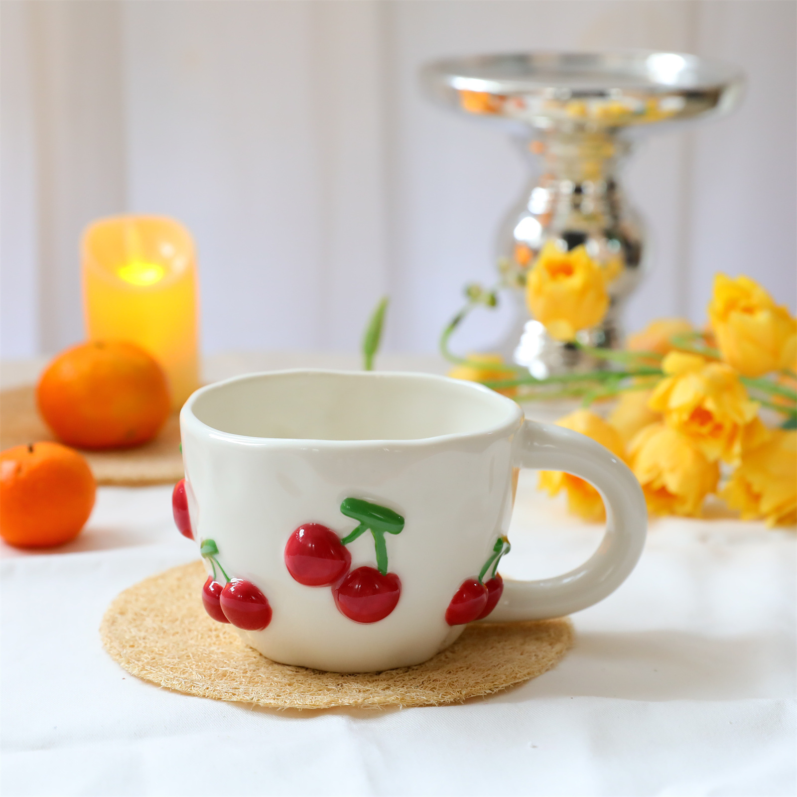 780g Weight Mug Kitchen and drinking utensils 1 Piece Quantity Banquet, Party Occasion ceramics Material Cherry Pattern Casual, Elegant, Cute Style Casual Elegant Cute Cherry Ceramics Mug 1 Piece 7