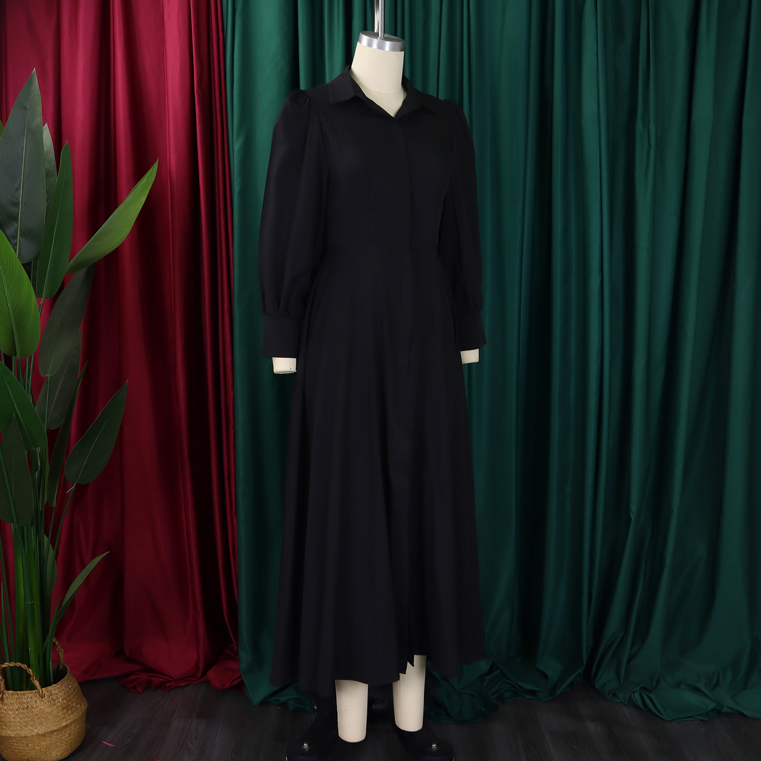 Women's Shirt Dress Elegant Turndown Button Long Sleeve Solid Color Maxi Long Dress Holiday Banquet display picture 24