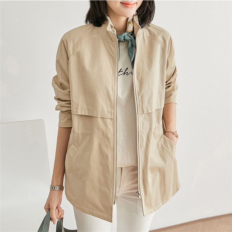 4 Color 4 Size Small Vertical Collar Dovetail Casual Jacket Top Drawstring Waist Slimming Jacket Coat Women