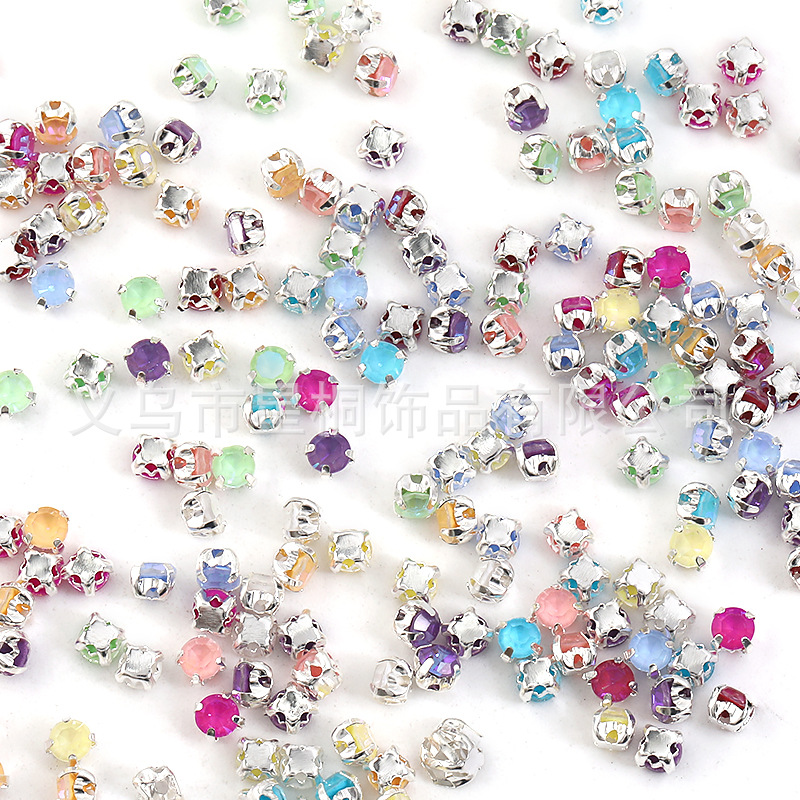 Claw-Set Mocha Fluorescent Hand-Sewn Rhinestones with Silver Base, Four-Prong Single Claw for Clothing, Wedding Dresses, Bags, Rhinestone Hand-Sewn Accessories