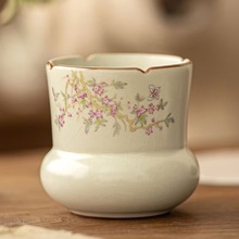 米黄汝窑开片可养杯洗水洗水盂茶渣缸陶瓷茶具配件建水洗茶茶盆