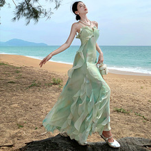 仙女裙夏装荷叶边吊带连衣裙越南泰国沙滩度假风长裙