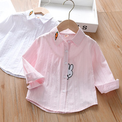女童白襯衫2024新款春秋女寶寶韓版休閒兒童白色上衣童裝長袖襯衣