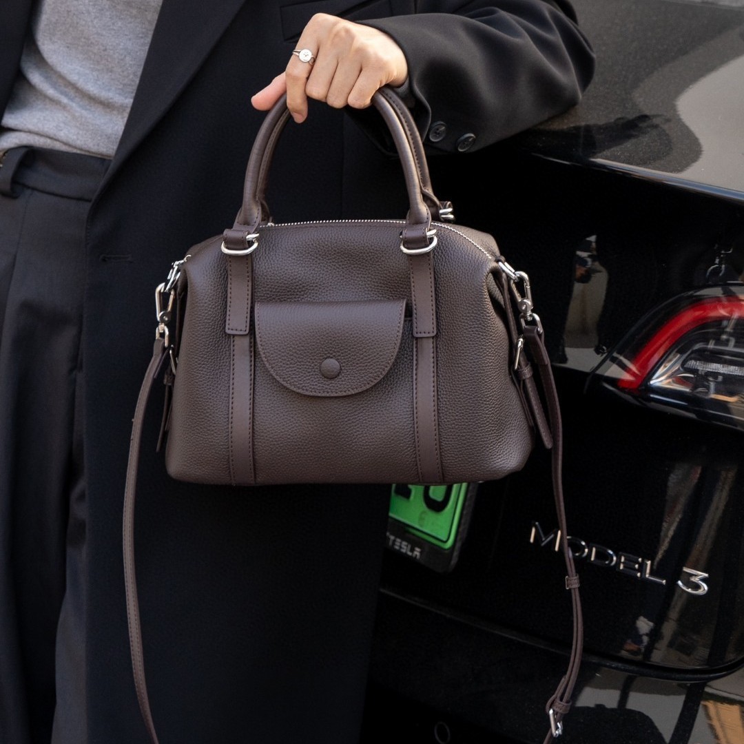 Cross-Border Simple Retro Women's Genuine Leather Handbag Boston Bag Work Commuter Versatile Shoulder Bag Crossbody Bag - Thumbnail 3