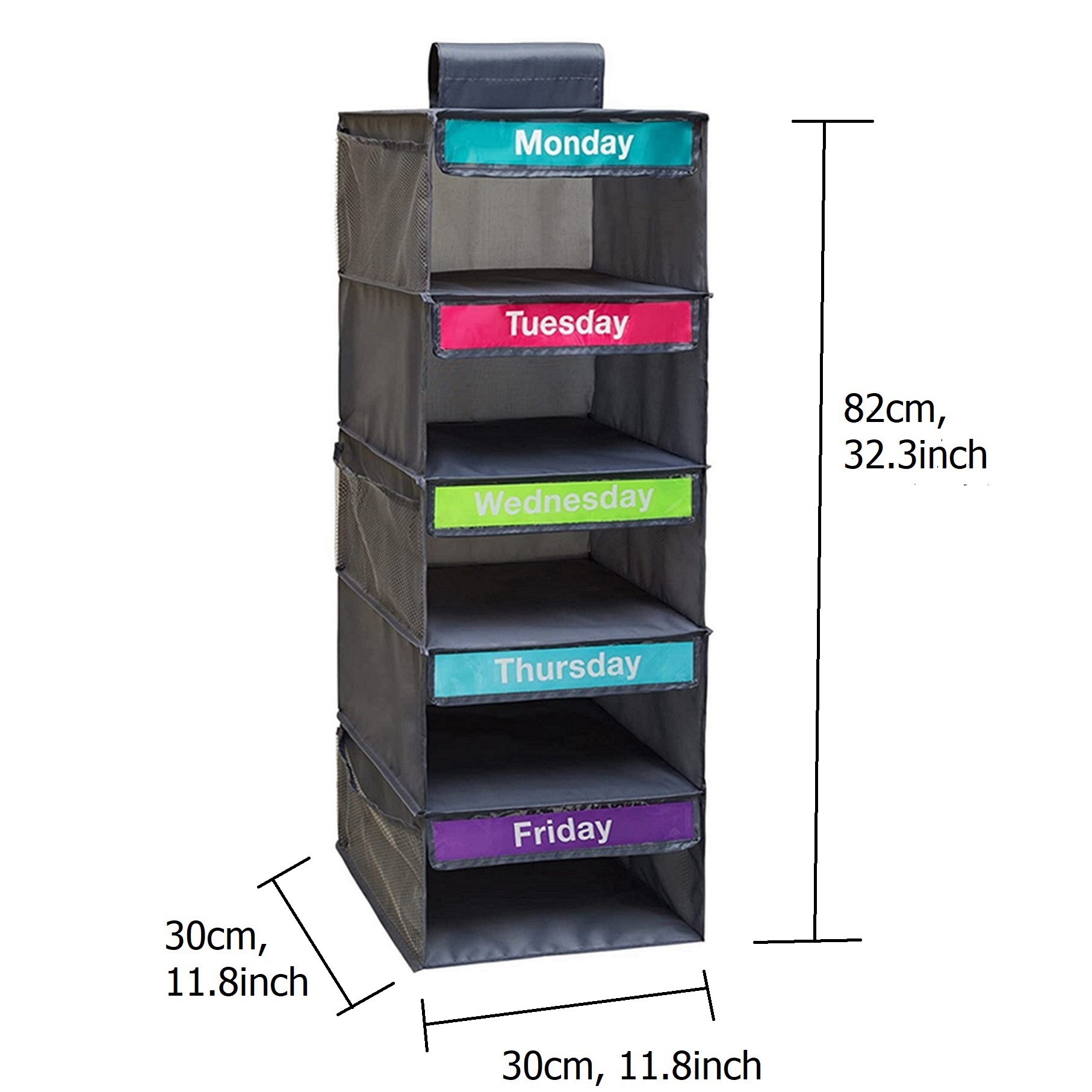 Collado semanal de ropa para niños transfronterizos, bolsa colgante de almacenamiento de cinco capas con etiqueta de cinta, acabado de armario de lunes a viernes