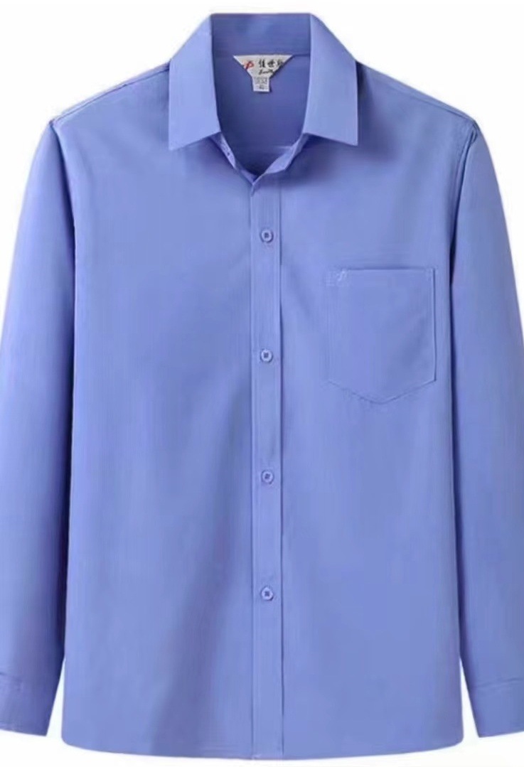 Primavera, otoño y verano color sólido camisa de hombre de mediana edad y ancianos de manga larga de poliéster algodón solapa camisa de hombre agente mayorista