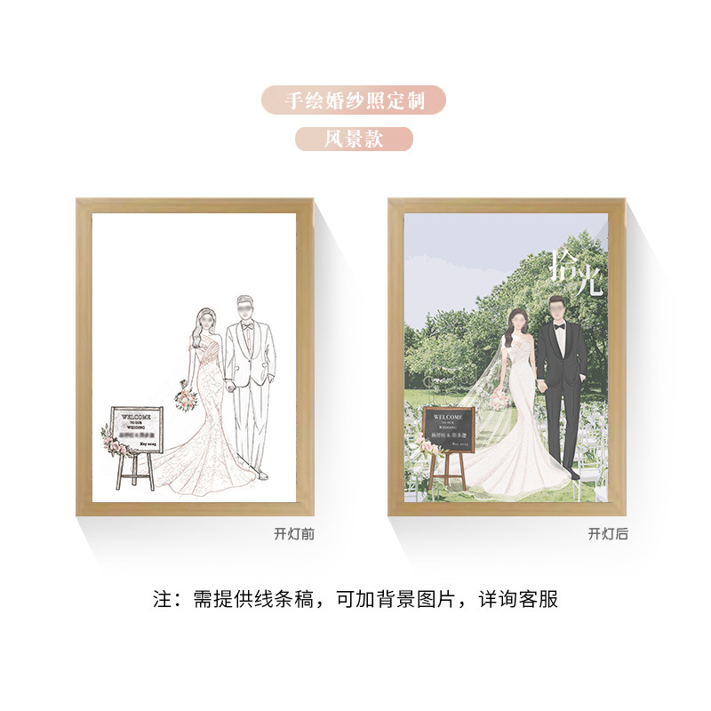 Tres colores TikTok popular pintura ligera de dibujos animados dormitorio noche pintura luminosa marco de fotos de madera maciza creativo bricolaje fabricante