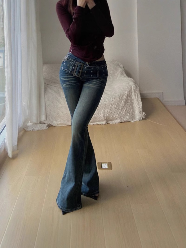 All-Match 2025 Fashion Fashionable Design Sense Low Waist Slimming New Washed Stretch Denim Micro-Lar Jeans Trendy All-Match 2025 Fashion Fashionable Design Sense Low Waist Slimming New Washed Stretch Denim Micro-Lar Jeans Trendy