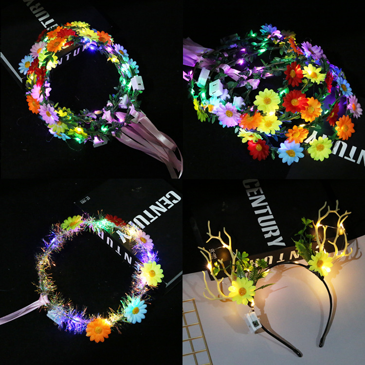 Luminous wreath headdress with light children's headband stall luminous toy night market scenic spot flash daisy headband batch