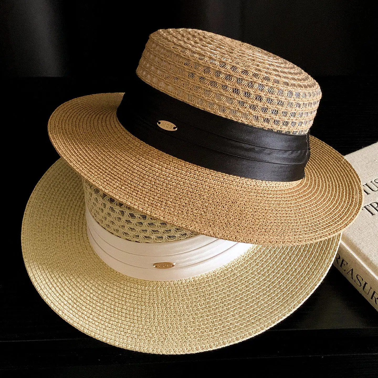 French-Style Flat-Top Straw Hat for Women, High-End Hollow-Out Breathable Sun Hat, 70% off Sun Protection Sunshade Straw Hat for Beach