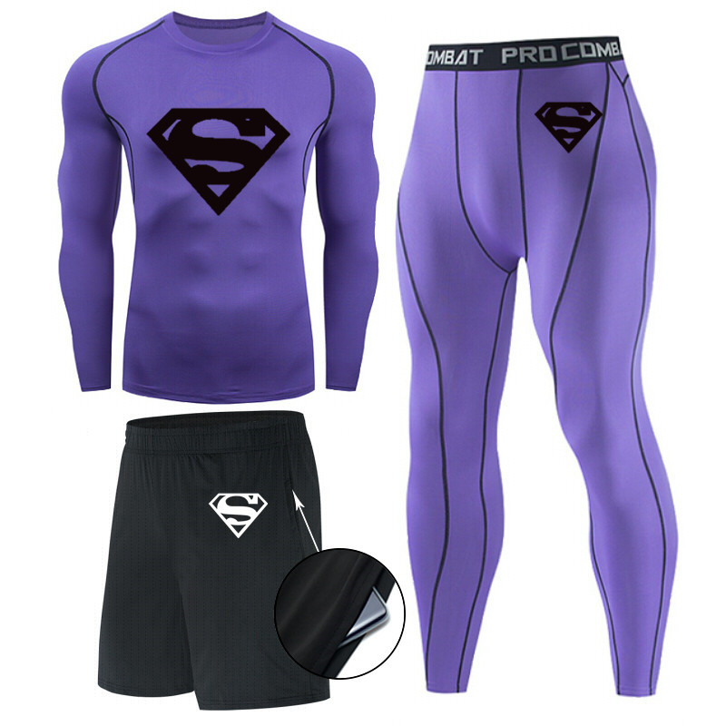 Traje de hombre de compresión de tres piezas de secado rápido medias de manga corta para correr traje deportivo ropa de entrenamiento de baloncesto gimnasio
