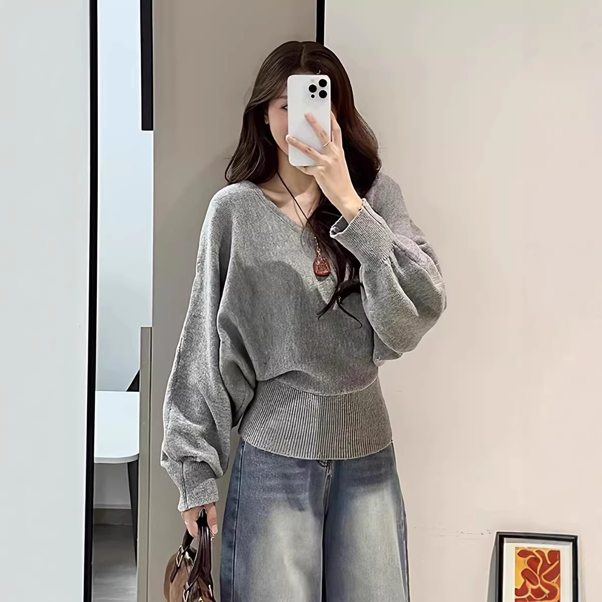 여성 브이넥 허리끈 가오리핏 긴팔 니트 봄 가을 데일리룩