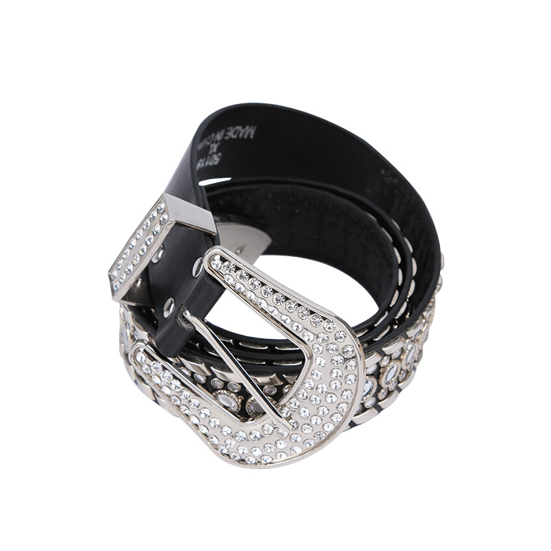 Transfronterizo europeo y americano hombres y mujeres cinturón con agujero de aire jeans moda cinturón remache rhinestone con incrustaciones de cintura ancha