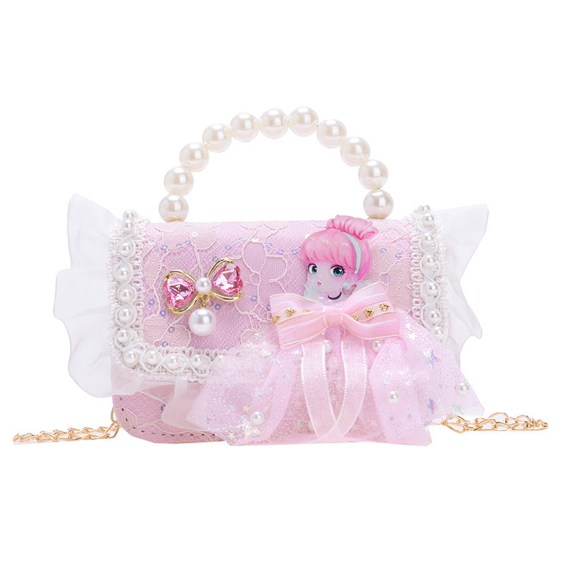 Bolso para niños 2024 nuevo lindos bolso de niña bolso accesorios de princesa de estilo extranjero bolso de cadena de perlas de fragancia